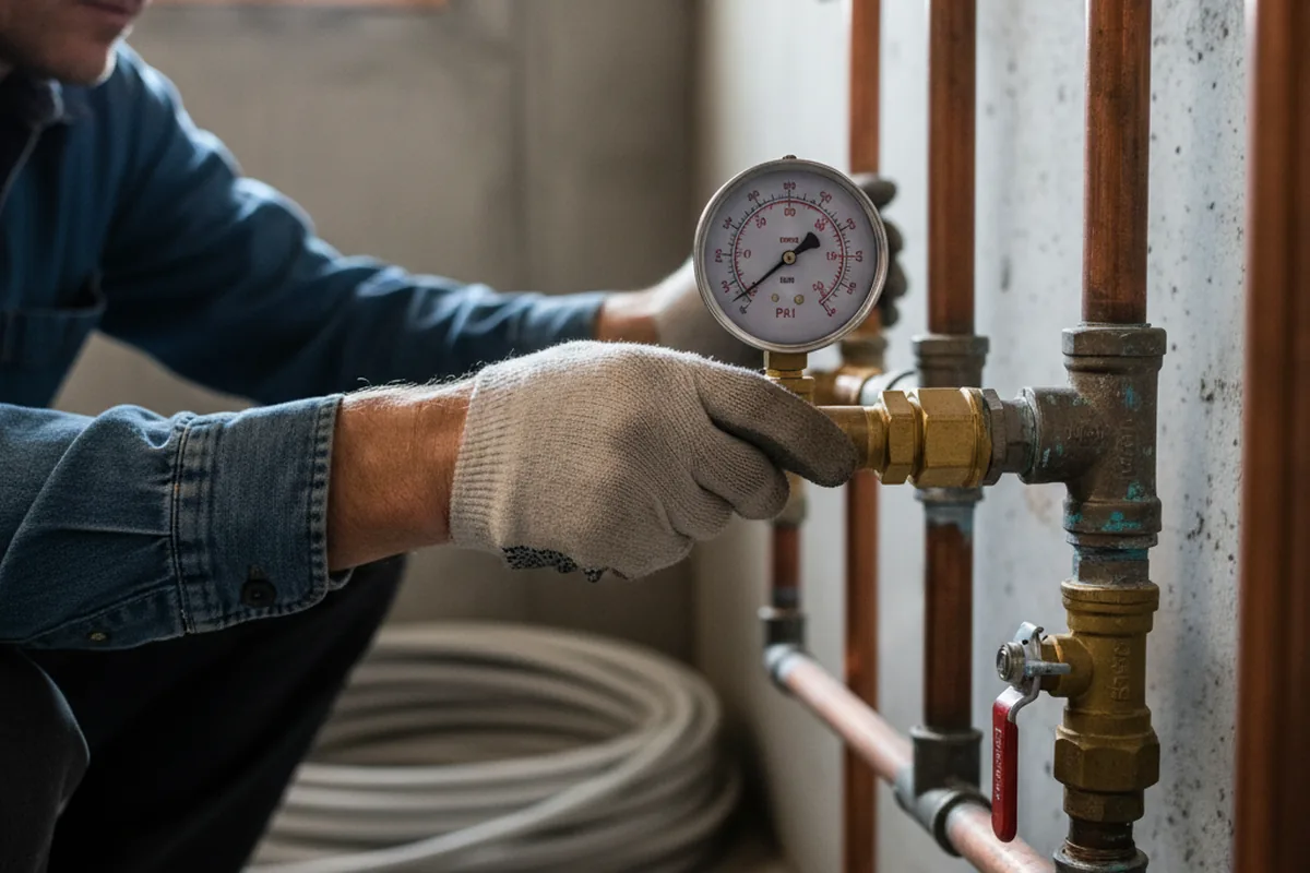 Pressure testing a repaired line during Water Line Repair in Remsenburg